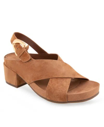 Aerosoles Women's Chrystie Buckle Block Heel Sandals In Tan Suede