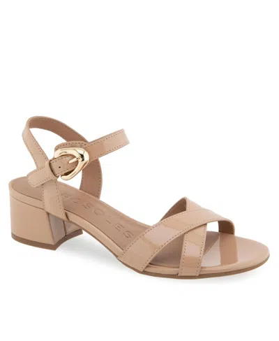 Aerosoles Women's Cinzia Round Toe Dress Sandals In Beige Bisque Patent Faux Leather
