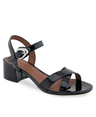 Aerosoles Women's Cinzia Round Toe Dress Sandals In Black Patent Faux Leather