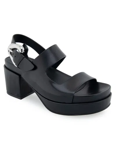 Aerosoles Women's Clarkson Buckle Strap Platform Sandals In Black Leather