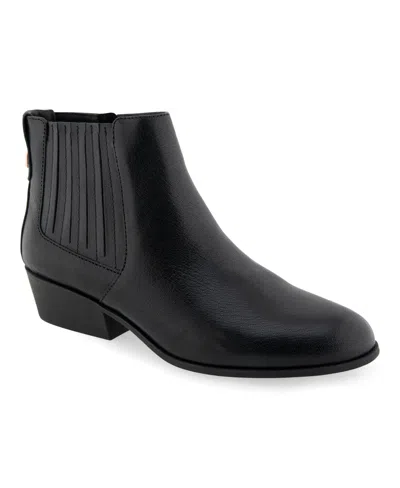 Aerosoles Women's Claus Buckle Ornament Booties In Black Waxy Leather