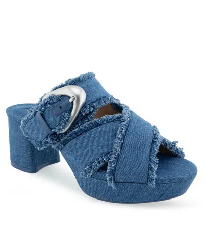 Aerosoles Women's Collin Buckle Slip-on Platforms In Medium Blue Denim