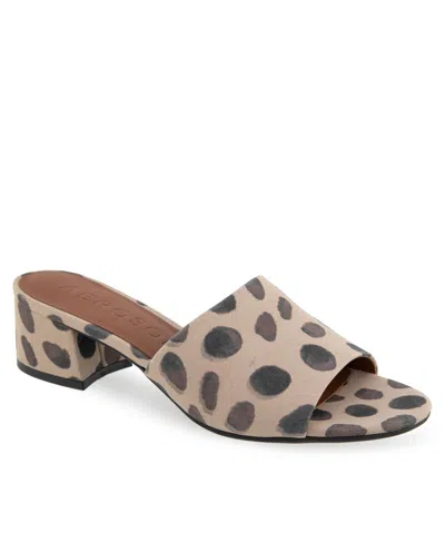 Aerosoles Women's Como Round Toe Slide Sandals In Natural,brown Spotted Faux Suede