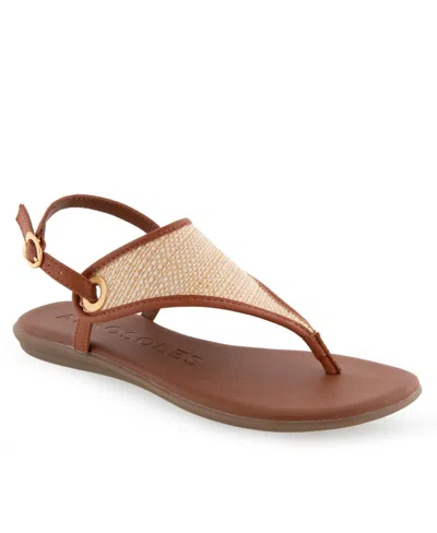 Aerosoles Conchlusion Womens Faux Leather Slingback T-strap Sandals In Natural Combination