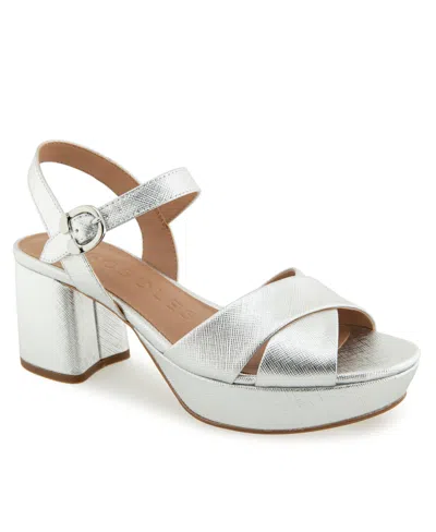 Aerosoles Women's Cosmos Round Toe Platform Sandals In Silver Metallic Textured Faux Leather