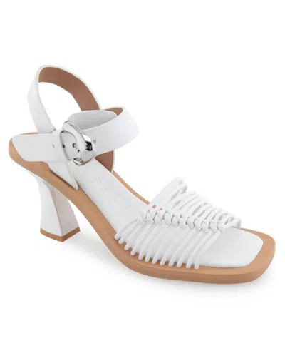 Aerosoles Crew Womens Faux Leather Square Toe Strappy Sandals In White Polyurethane