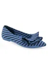 Aerosoles Damira Pointed Toe Flat In Blue Jean Textured Striped Knit Fabric