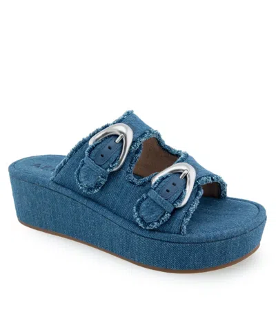 Aerosoles Darcy Flatform Slide Sandal In Medium Blue Denim