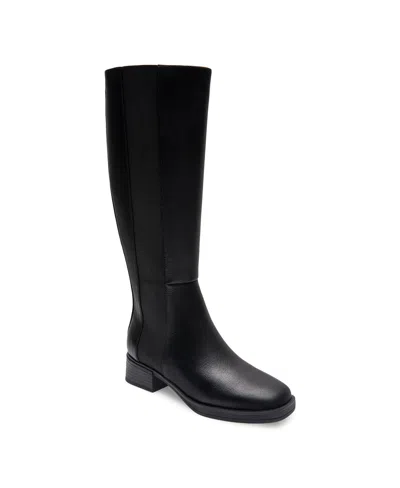 Aerosoles Women's Daria Double Zip Tall Boots In Black Grainy Faux Leather - Polyurethane