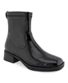 Aerosoles Women's Dazzy Block Heel Booties In Black Stretch Patent Crinkled Faux Leath