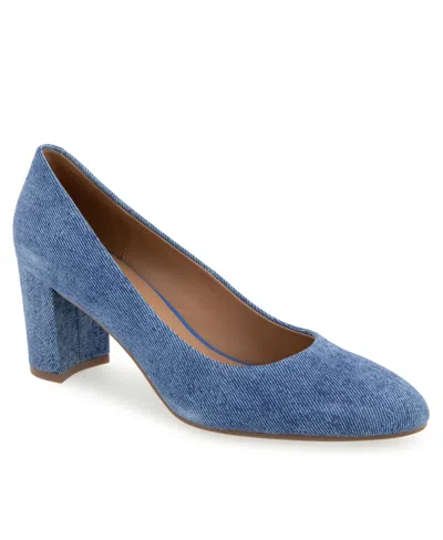 Aerosoles Women's Ebel Round Toe Pump Heels In Blue Jean Denim Suede
