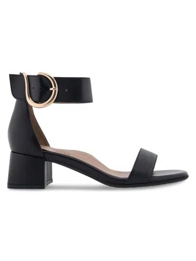 Aerosoles Women's Eliza Metallic Leather Ankle Strap Sandals In Black Heather