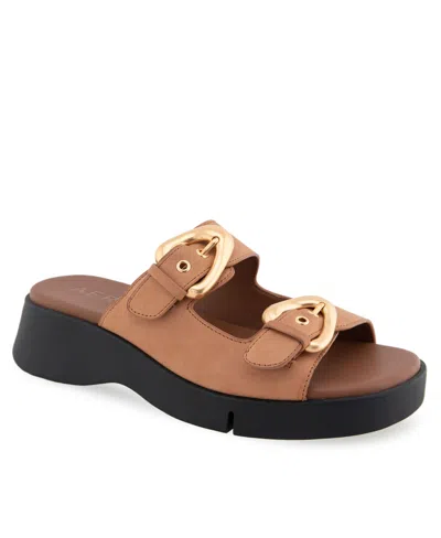 Aerosoles Women's Faith Round Toe Flatform Sandals In Tan Leather