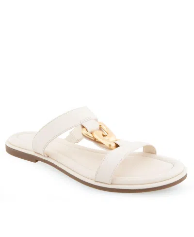 Aerosoles Geraldine Chain Slide Sandal In Eggnog Pu Leather