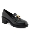 Aerosoles Women's Gibbon Block Heel Loafer In Black Burnished Faux Leather-polyurethan