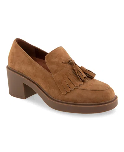 Aerosoles Women's Gibes Block Heel Loafers In Brown Tobacco Suede