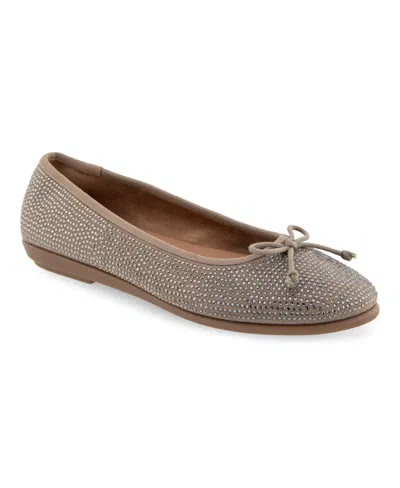 Aerosoles Women's Homebet Ballet Flats In Tan Trench Coat Faux Suede With Crystals