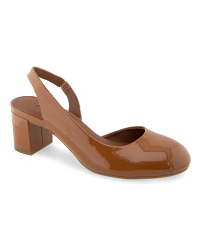 Aerosoles Women's Ice Pop Slingback Pumps In Tan Patent Smooth