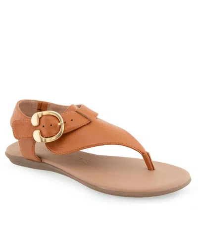 Aerosoles Women's Isa Flat Sandals In Tan Polyurethane Leather