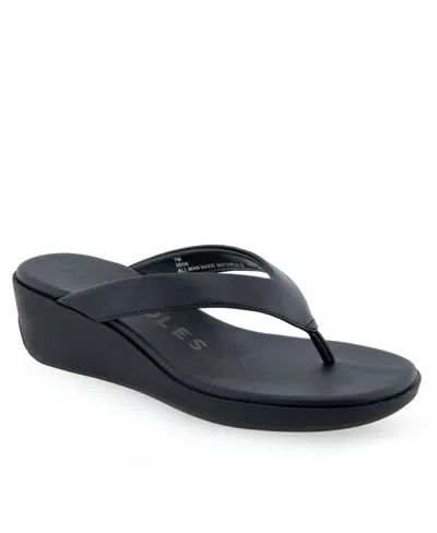 Aerosoles Women's Isha Wedge Sandals In Black Polyurethane