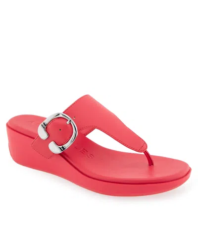 Aerosoles Women's Izola Round Toe Wedge Sandals In Coral Faux Leather
