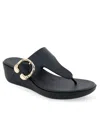 Aerosoles Izola Womens Metallic Thong Wedge Sandals In Black Polyurethane
