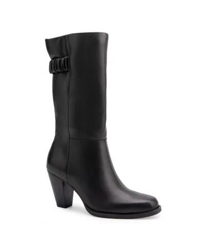 Aerosoles Women's Liki Block Heel Dress Boot In Black Leather