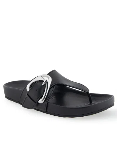 Aerosoles Lloyd Buckle Sandal In Black Leather