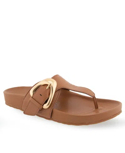 Aerosoles Lloyd Buckle Sandal In Tan Leather