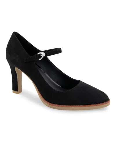 Aerosoles Women's Lois Ornamented Strap Pumps In Black Suede