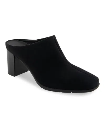 Aerosoles Women's Maddy Heel Mules In Black Stretch Gabardine Fabric
