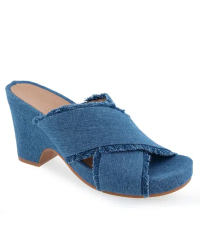 Aerosoles Women's Madina Open Toe Wedge Sandals In Medium Blue Denim