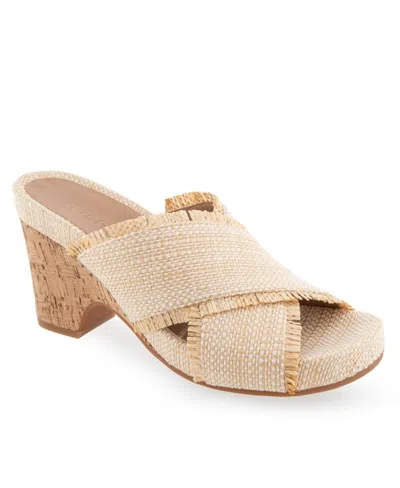 Aerosoles Madina Woven Heel Sandal In Sand Raffia