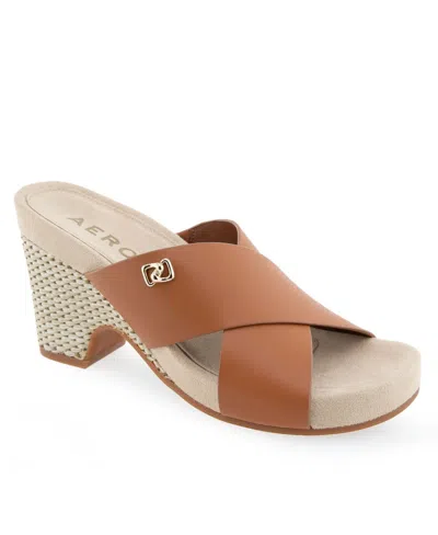 Aerosoles Madina Woven Heel Sandal In Tan Leather