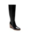 Aerosoles Memphis Wedge Knee High Boot In Black Patent Crinkled Faux Leather-polyu