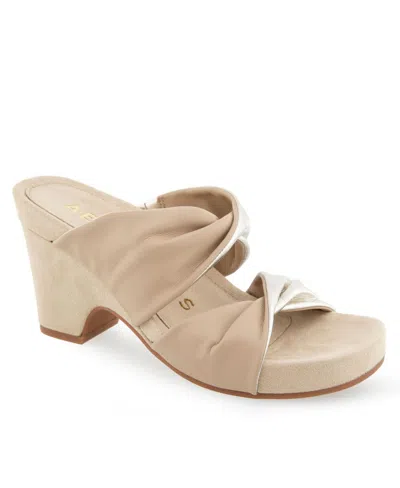 Aerosoles Women's Mercer Wedge Sandals In Pale Khaki Polyurethane