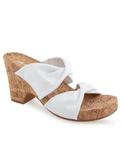 Aerosoles Women's Mercer Wedge Sandals In White Polyurethane