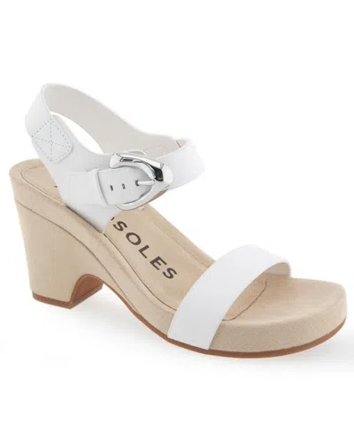 Aerosoles Women's Meyer Open Toe Buckle Strap Wedge Sandals In White Leather
