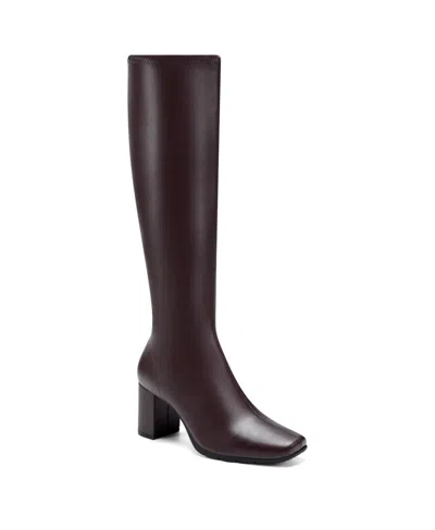 Aerosoles Women's Micah Tall Boots In Brown Stretch Smooth Faux Leather-polyur