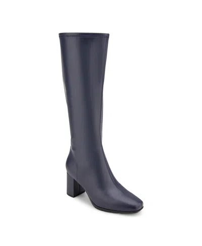 Aerosoles Women's Micah Tall Boots In Navy Stretch Smooth Faux Leather-polyure