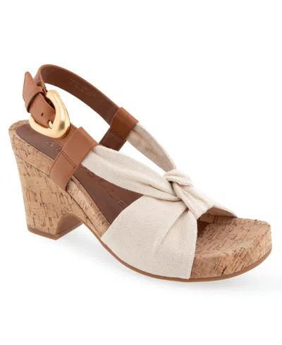 Aerosoles Women's Miki Open Toe Buckle Wedge Sandals In Natural Canvas