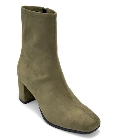Aerosoles Women's Miley Block Heel Dress Booties In Dark Olive Faux Suede