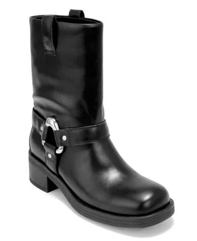 Aerosoles Women's Molto Moto Platform Booties In Black Faux Leather