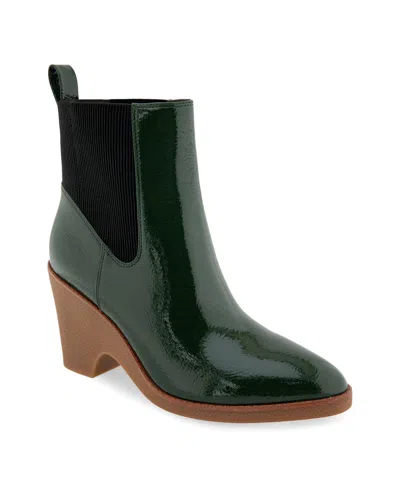 Aerosoles Women's Mylo Ankle Booties In Green Patent Crinkled Faux Leather-polyu