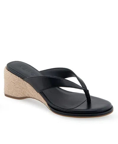 Aerosoles Women's Nero Wedge Flip Flop Sandals In Black Polyurethane