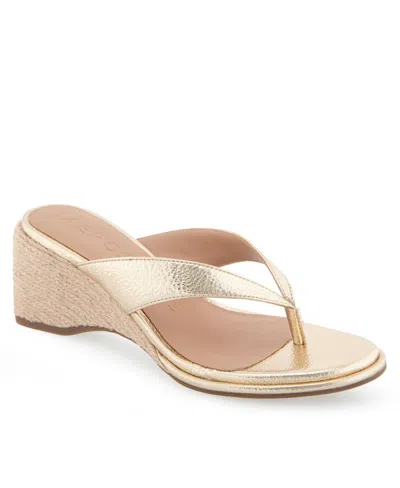 Aerosoles Women's Nero Wedge Flip Flop Sandals In Soft Gold Polyurethane