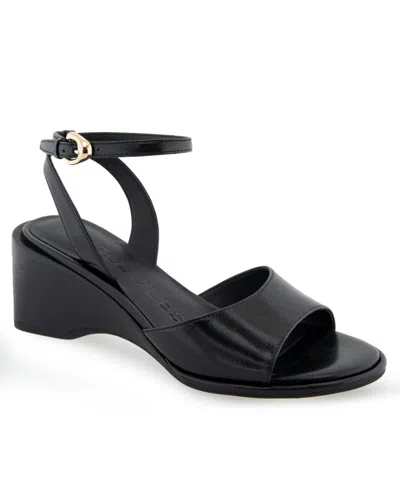 Aerosoles Women's Nixon Buckle Strap Wedge Sandals In Black Leather