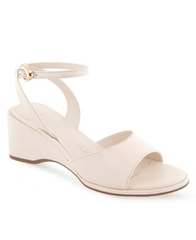 Aerosoles Women's Nixon Buckle Strap Wedge Sandals In Eggnog Leather