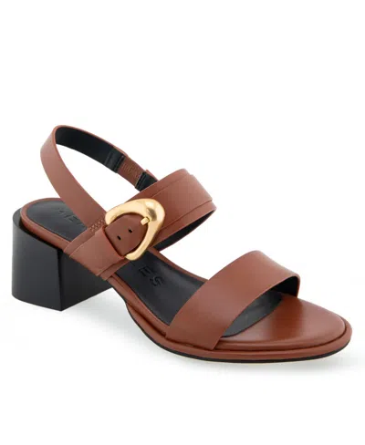 Aerosoles Women's Nova Ornamented Buckle Strap Sandals In Ginger Bread Leather