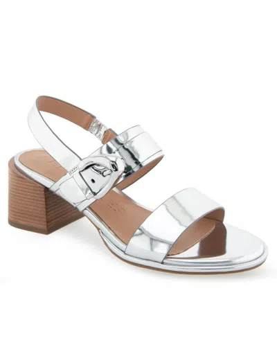 Aerosoles Women's Nova Ornamented Buckle Strap Sandals In Silver Mirror Metallic Polyurethane